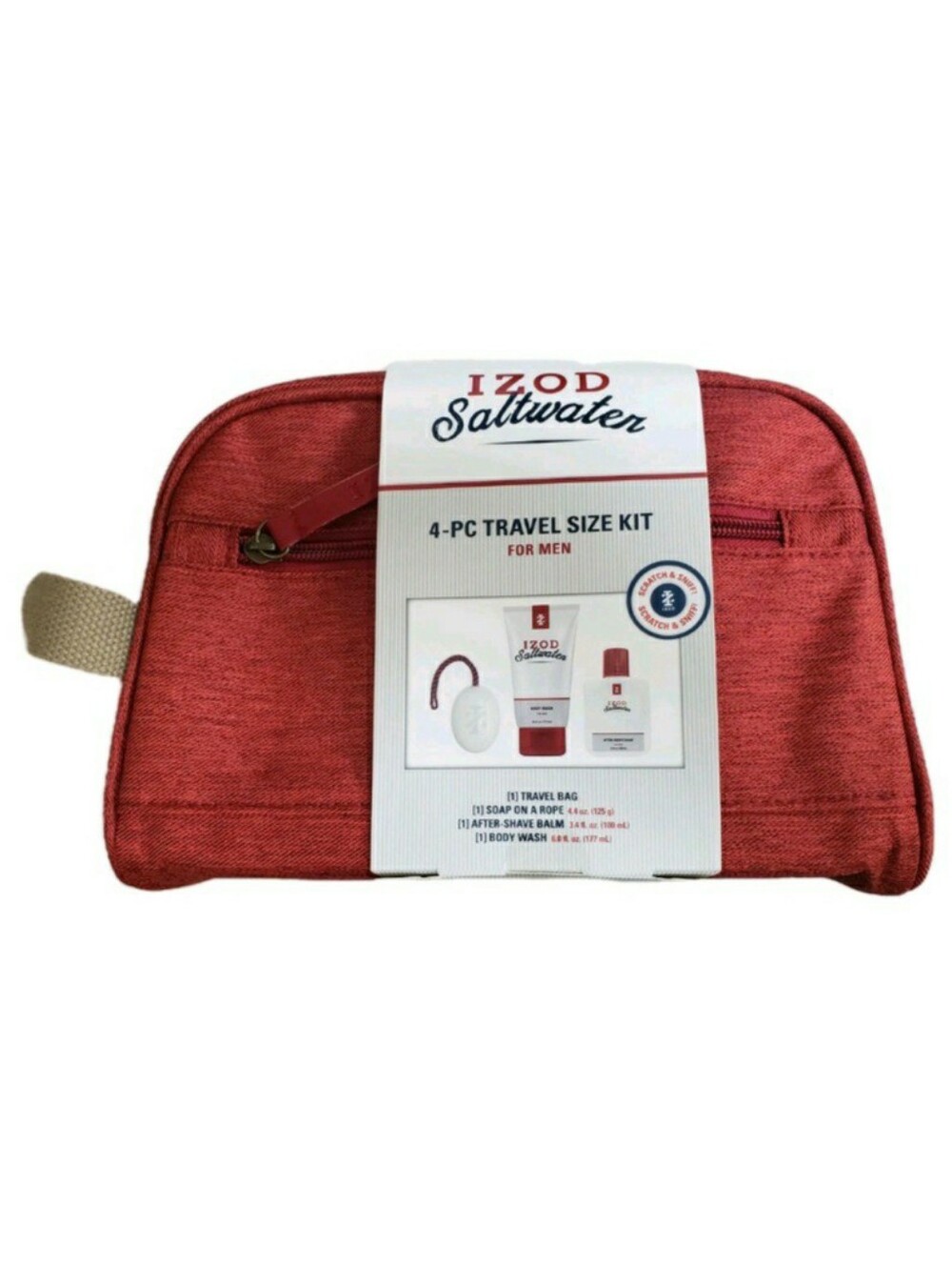 IZOD: MEN'S: 4 PIECE: SALTWATER RED TRAVEL TOILETRY KIT: BRAND NEW